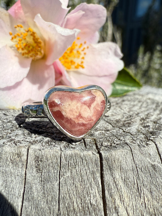 Rhodochrosite heart Ring