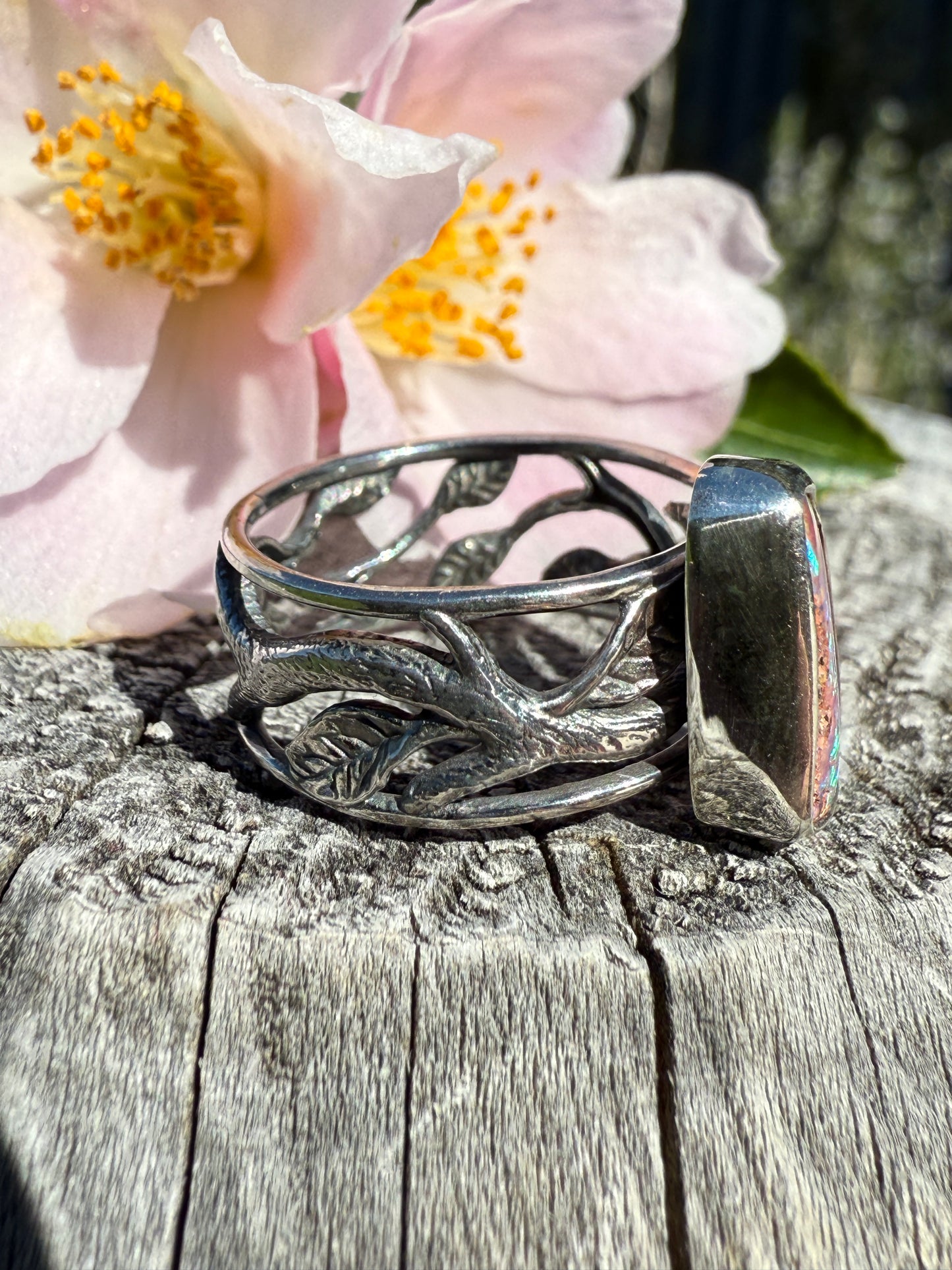 Multi coloured pipe opal ring