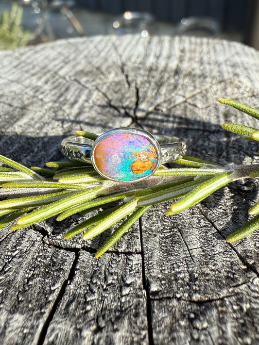 Blue and Pink Pipe Opal Ring