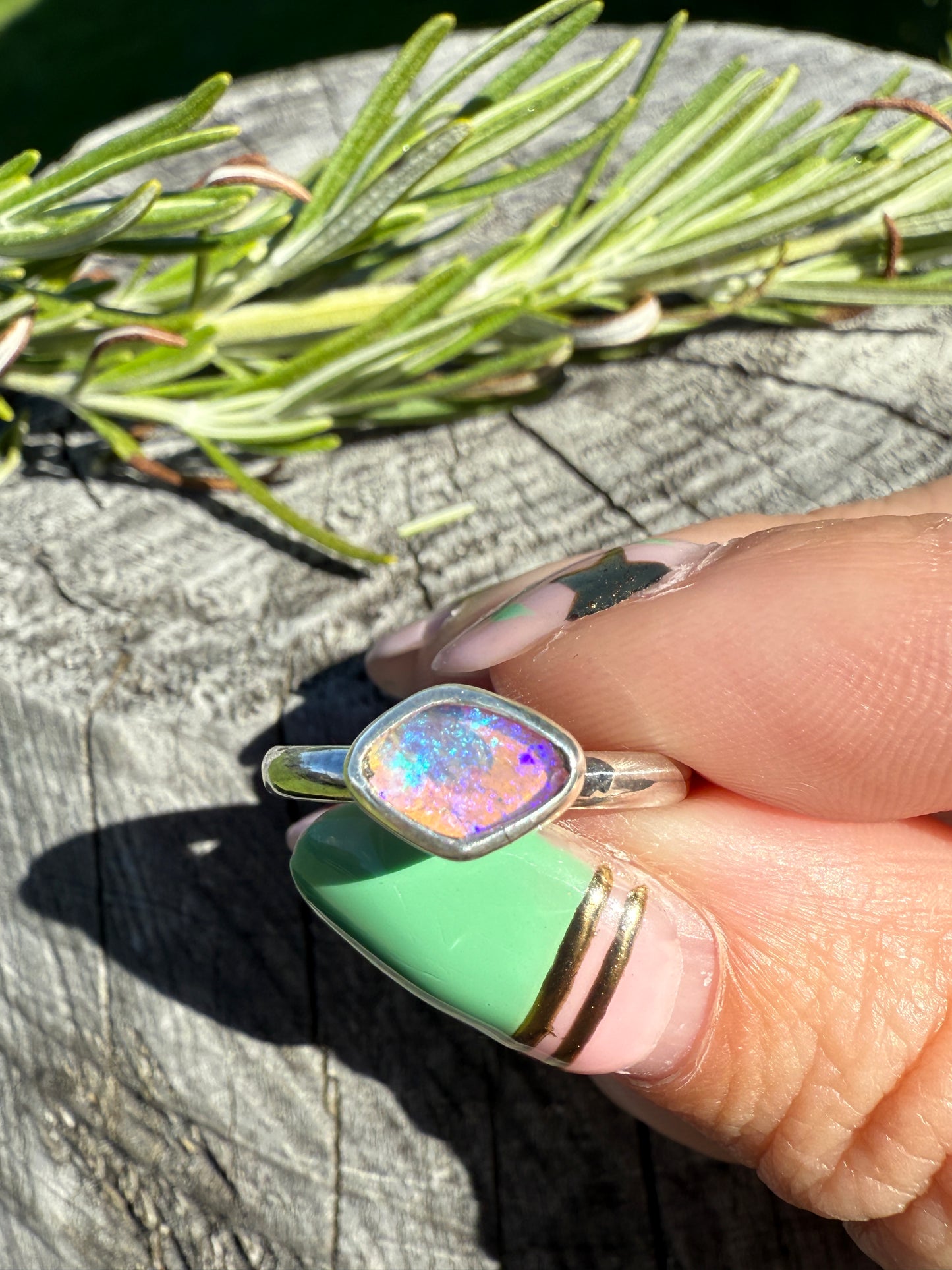 Pink Pipe Opal Ring Size 6.5