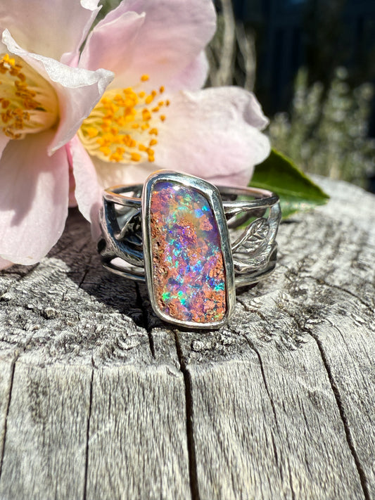 Multi coloured pipe opal ring