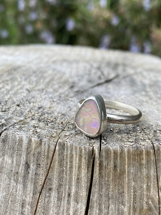Lilac and green flash Opal Ring