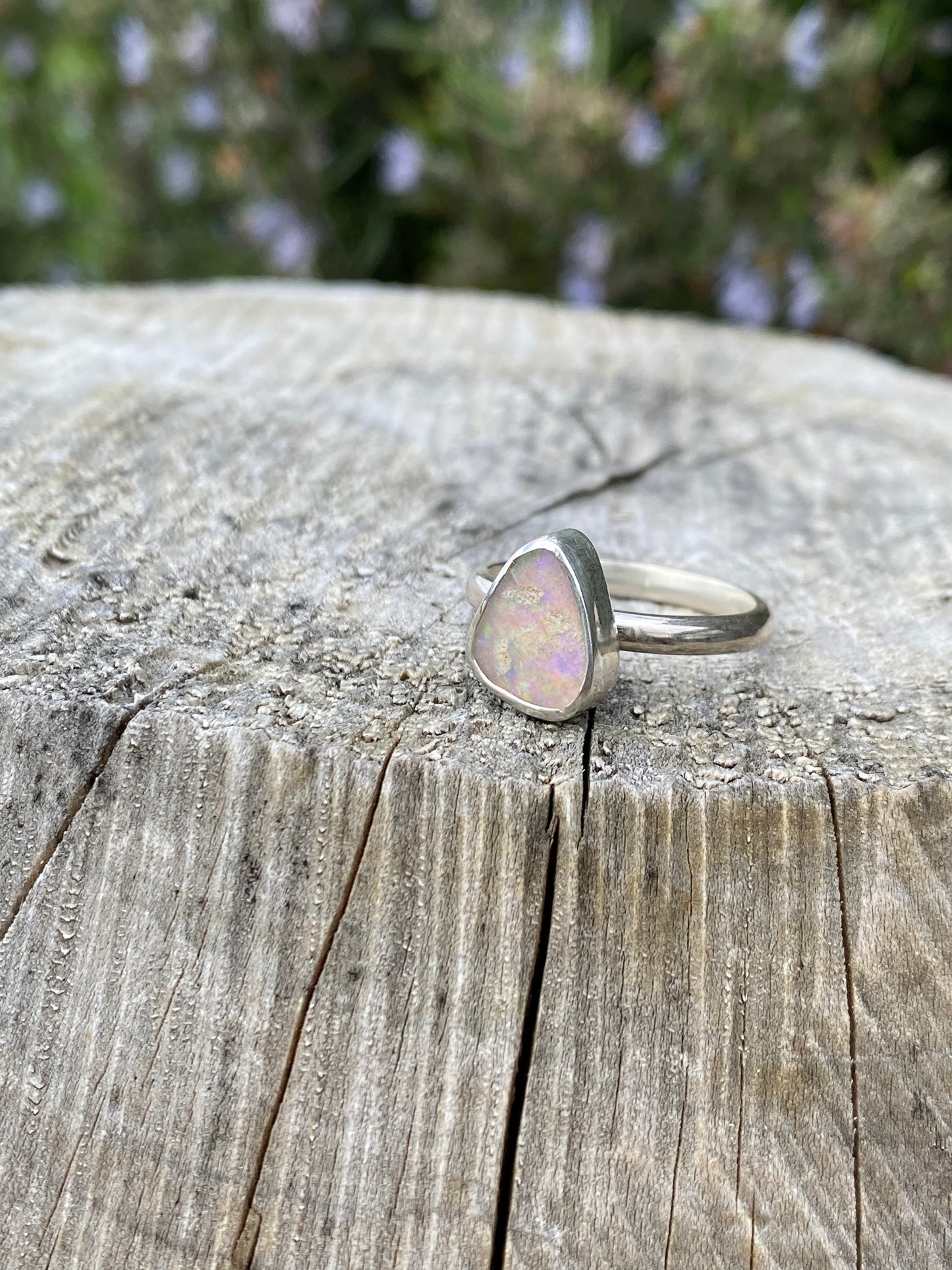 Lilac and green flash Opal Ring